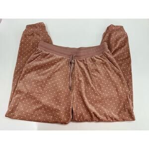 Three Dots Womens Joggers Size Large Pink Polka Dot Drawstring Fuzzy Sweatpants